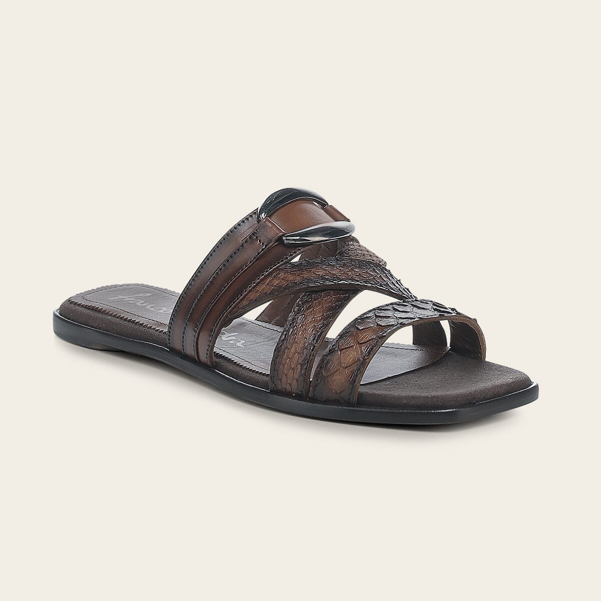 Sandalia en piel genuina de pitón para dama