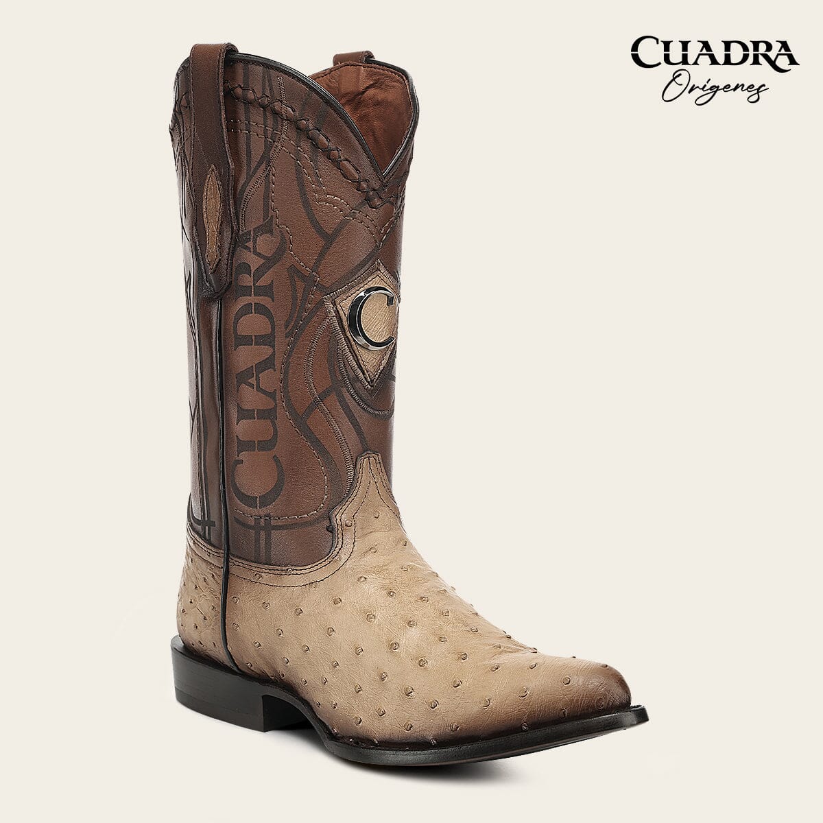 Bota tradicional Orígenes en piel genuina de avestruz para caballero