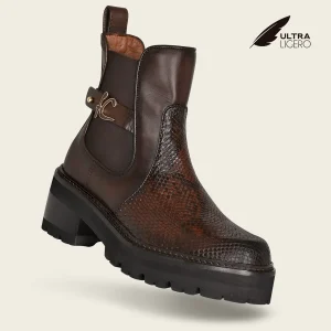 Botín casual en piel genuina de pitón para dama