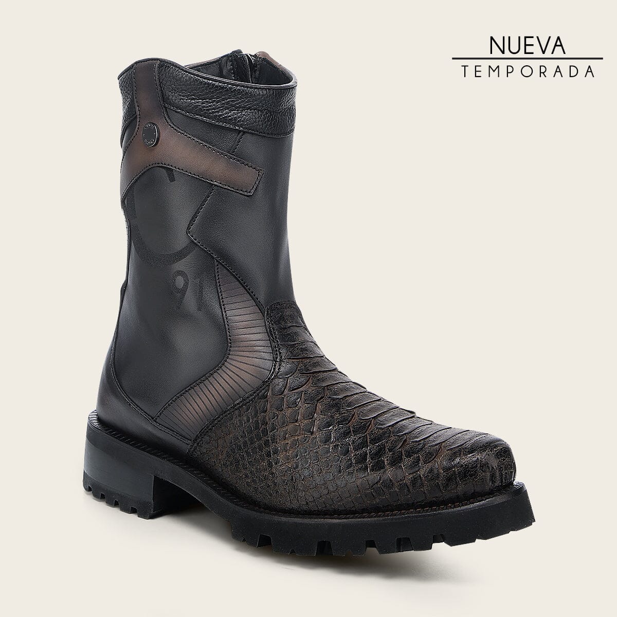 Bota biker en piel genuina de pitón para caballero - Imagen 2