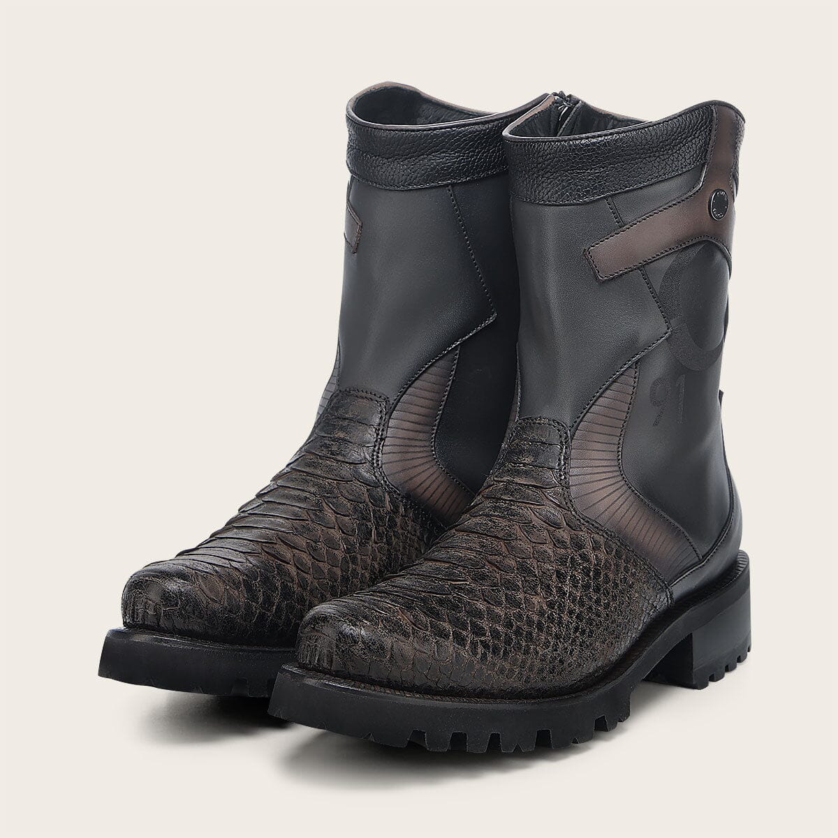 Bota biker en piel genuina de pitón para caballero - Imagen 8