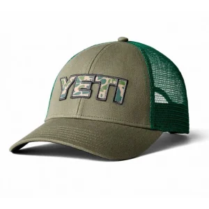 YETI CAMO LOGO BADGE TRUCKER HAT OLIVE | GORRA TRUCKER AJUSTABLE