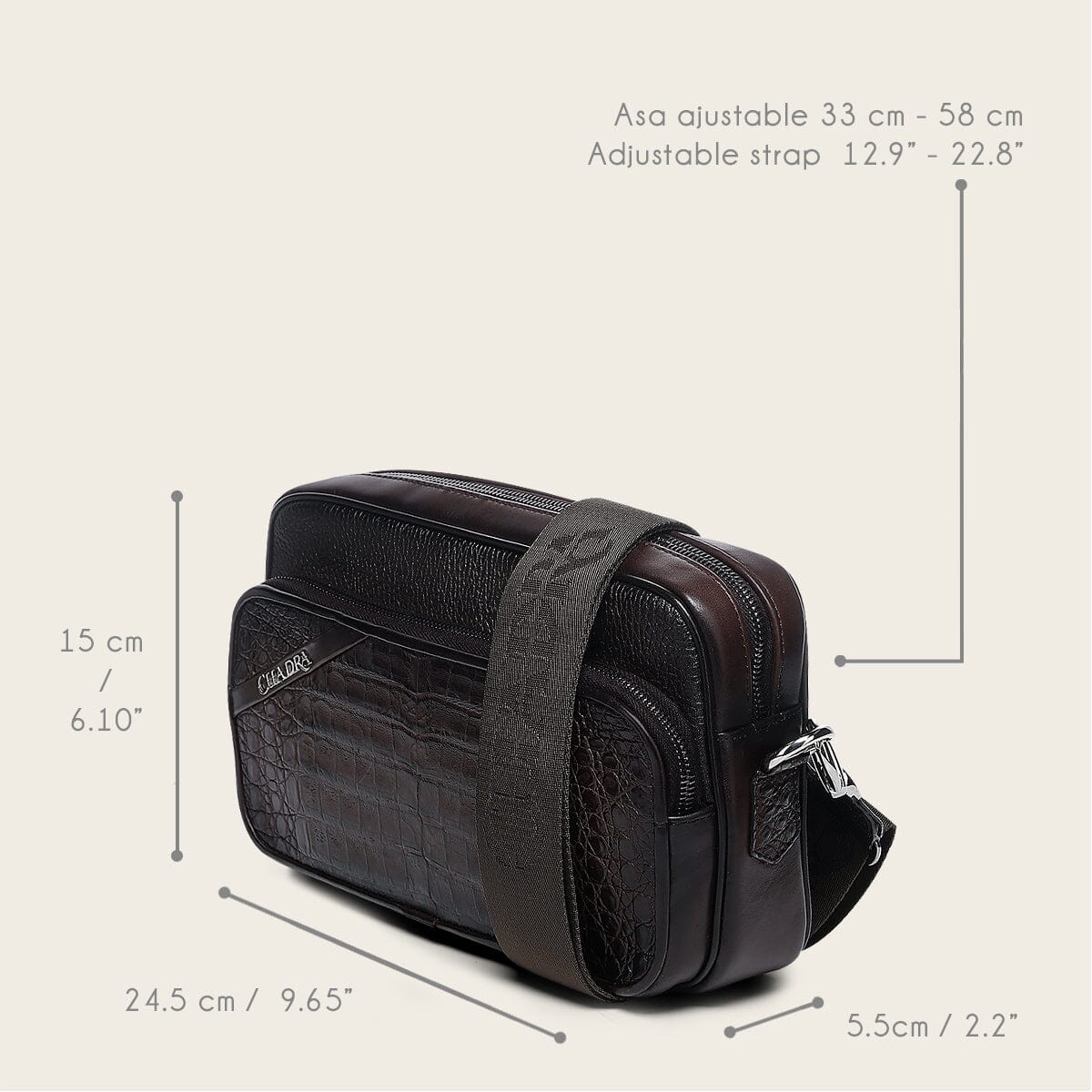 Bandolera en piel genuina de fuscus para caballero - Imagen 8