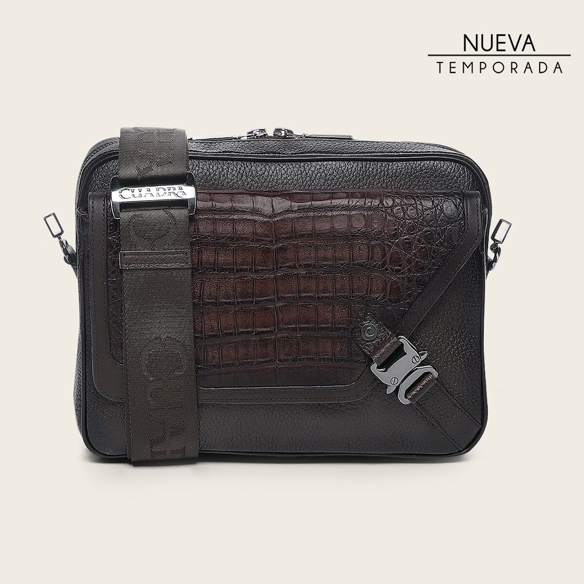 Bandolera en piel genuina de fuscus para caballero