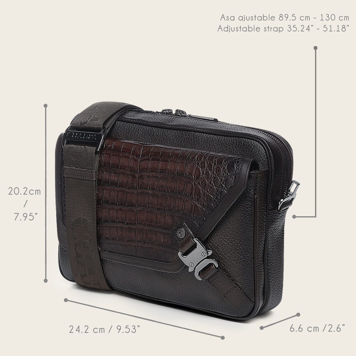 Bandolera en piel genuina de fuscus para caballero - Imagen 8