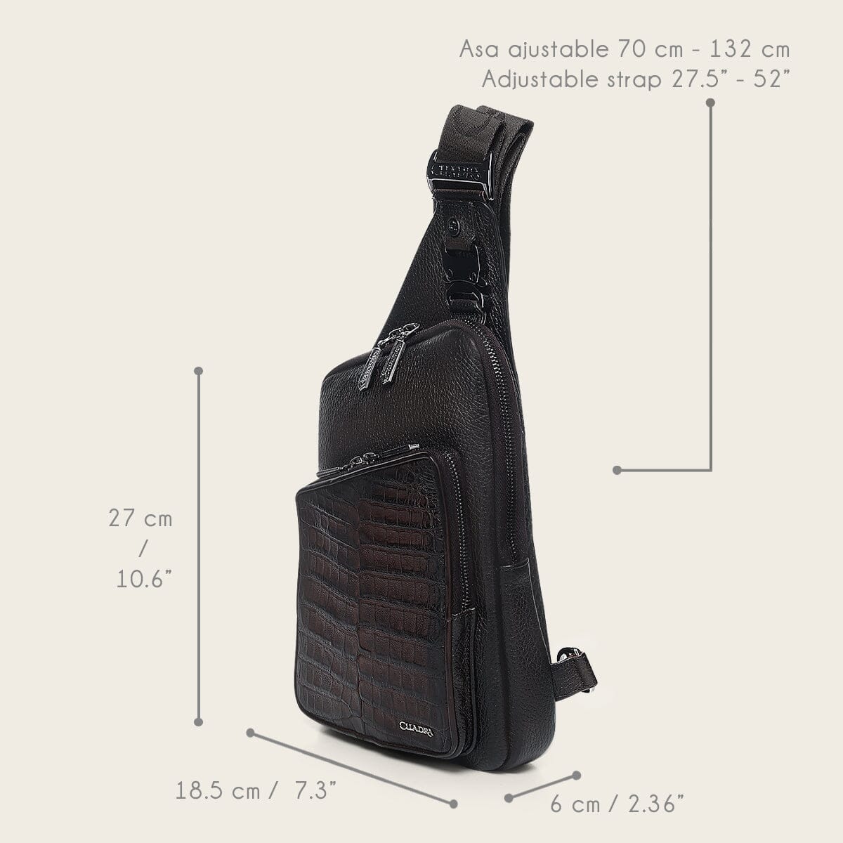 Bandolera en piel genuina de fuscus para caballero - Imagen 9