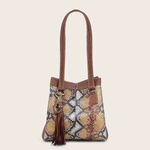 Bolso tote en piel genuina de pitón para dama