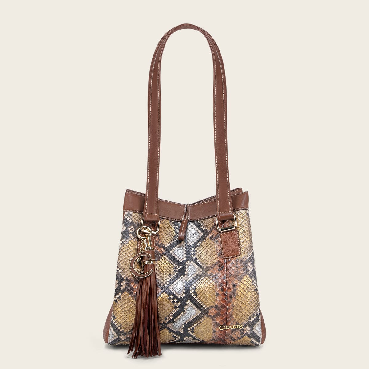 Bolso tote en piel genuina de pitón para dama