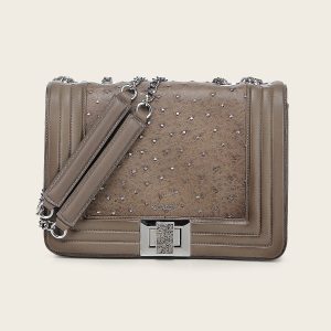 Bolso de hombro en piel genuina de avestruz para dama