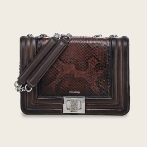 Bolso de hombro en piel genuina de pitón para dama