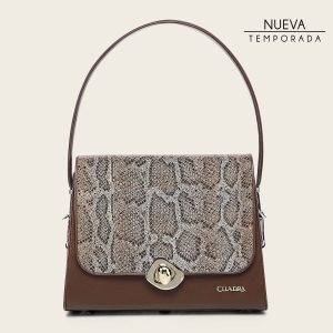 Bolso de hombro en piel genuina de pitón para dama