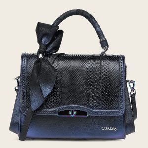 Bolso de mano en piel genuina de pitón para dama