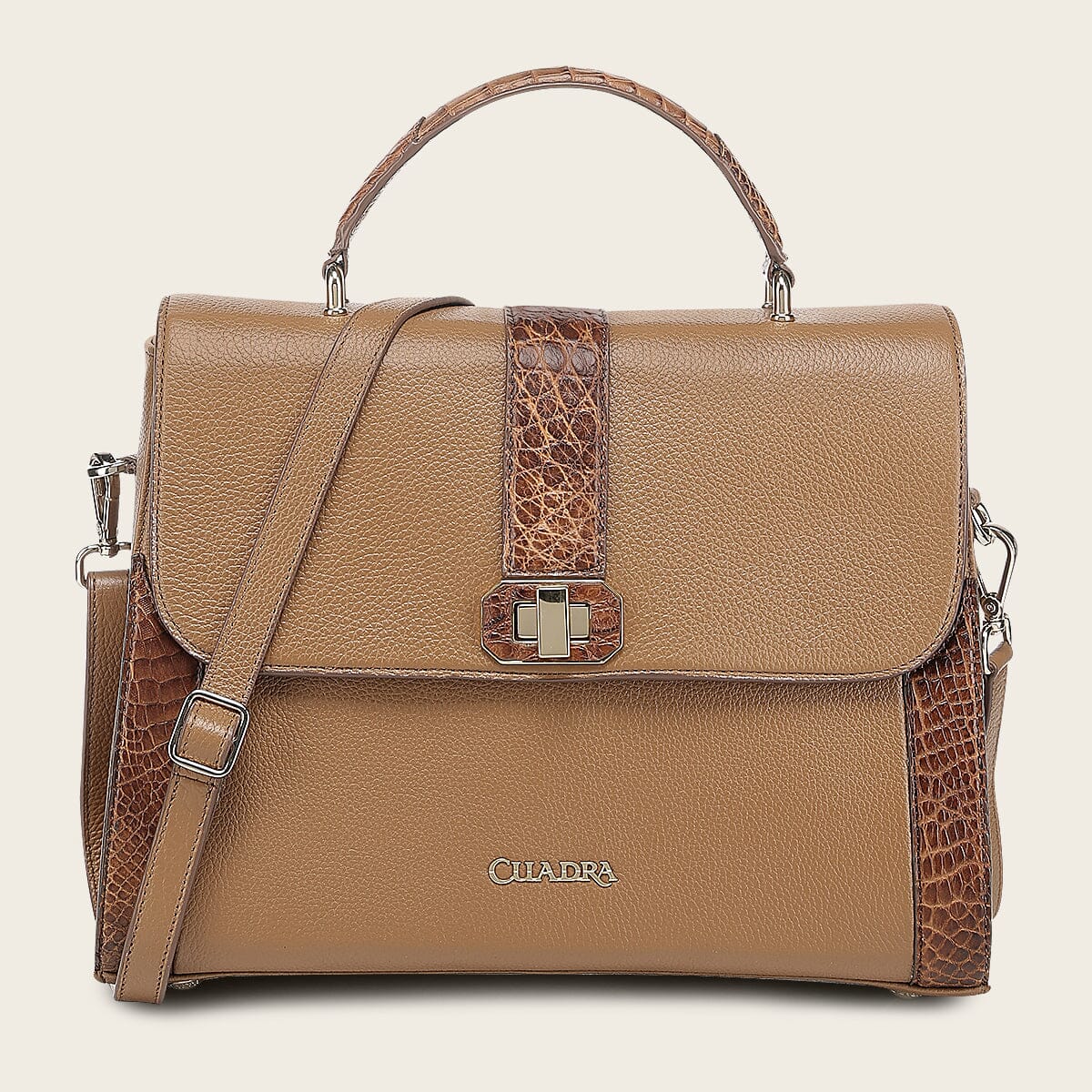 Bolso satchel en piel genuina de alligátor para dama - Imagen 8