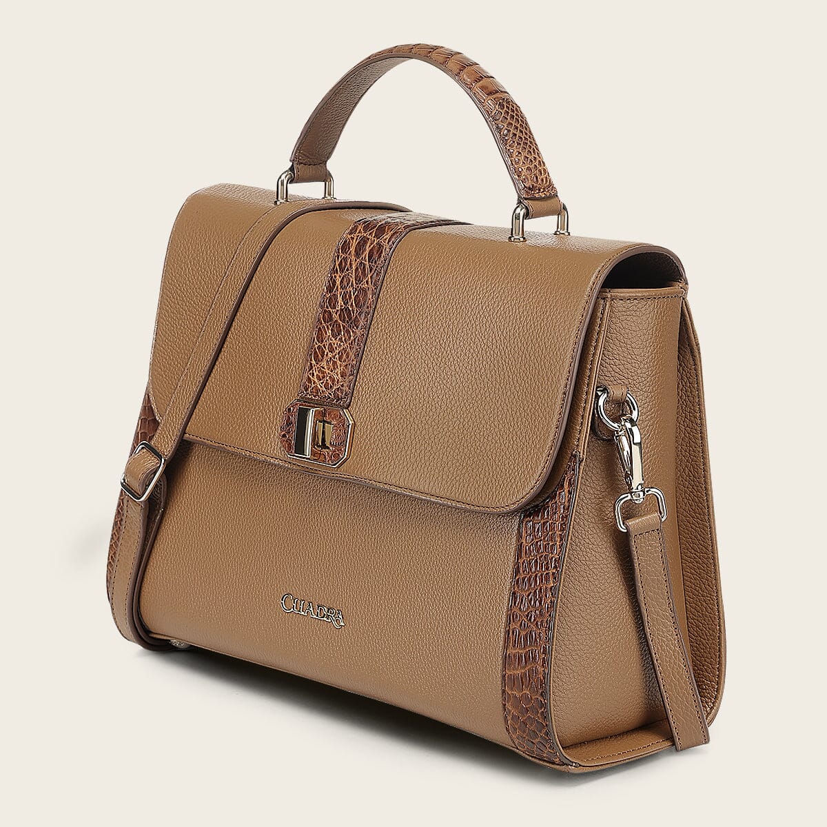 Bolso satchel en piel genuina de alligátor para dama - Imagen 5