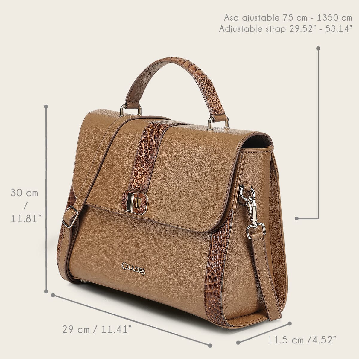 Bolso satchel en piel genuina de alligátor para dama - Imagen 6