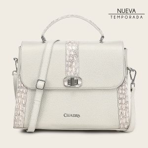 Bolso satchel en piel genuina de nilóticus para dama