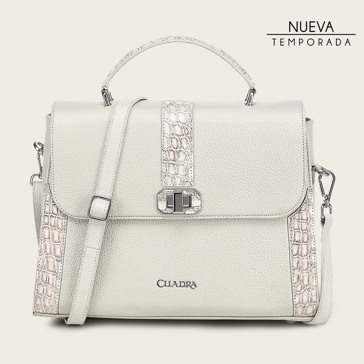 Bolso satchel en piel genuina de nilóticus para dama