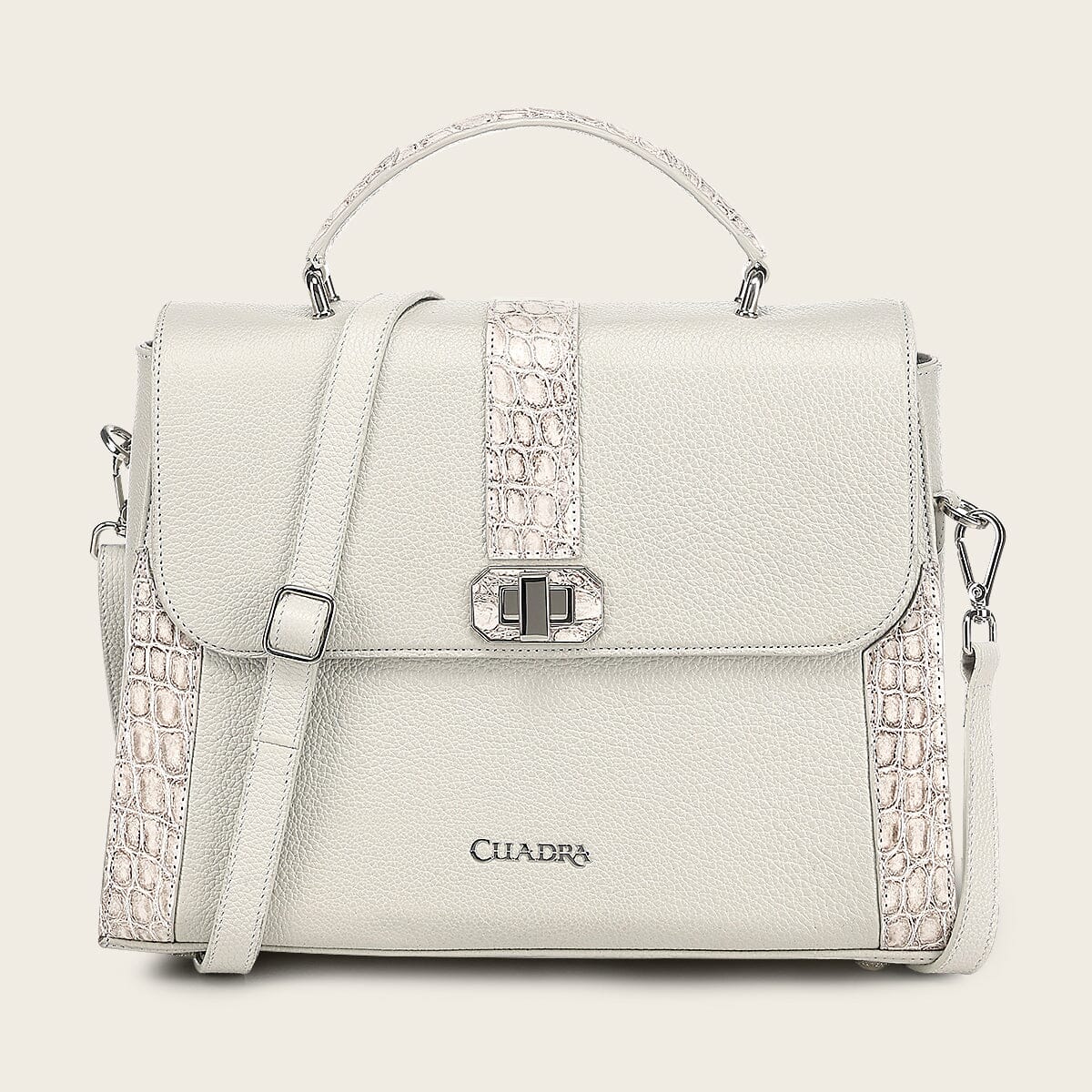 Bolso satchel en piel genuina de nilóticus para dama - Imagen 9