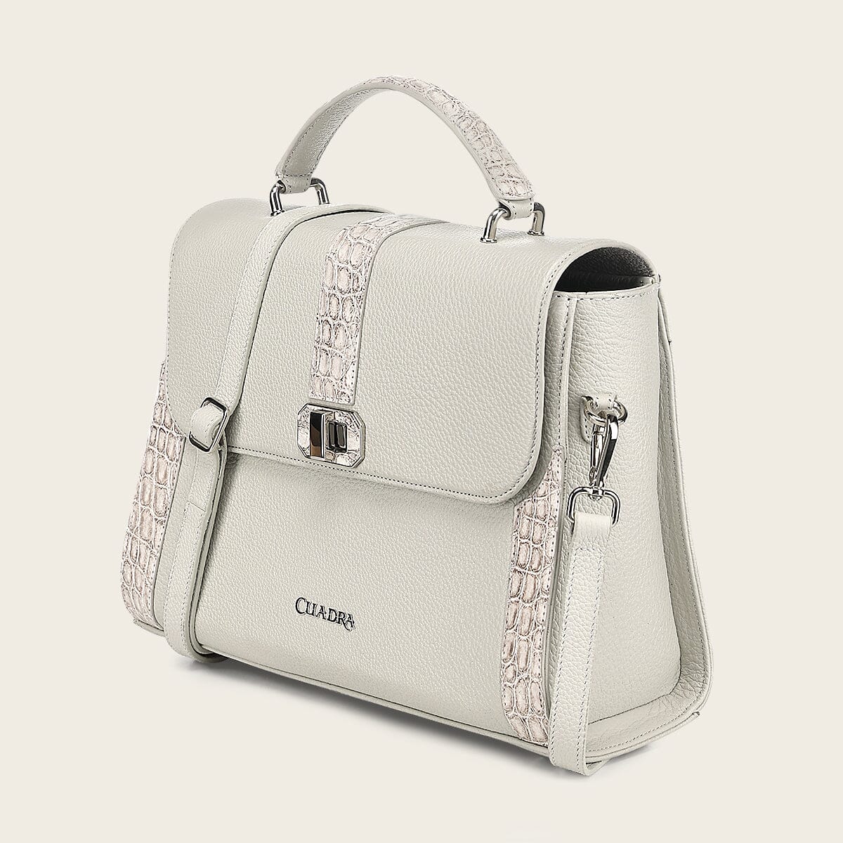 Bolso satchel en piel genuina de nilóticus para dama - Imagen 6