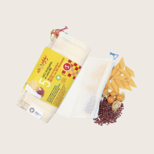 Pack de 5 Bolsas de algodón ecológico reutilizables medianas