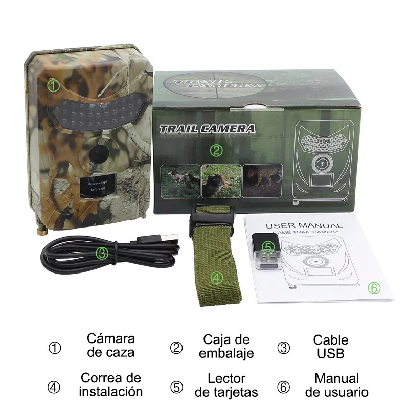 Cámara de caza al aire libre 12MP, Detector de animales salvajes, cámara de rastreo HD impermeable, monitoreo infrarrojo, detección de calor, visión nocturna - Imagen 6