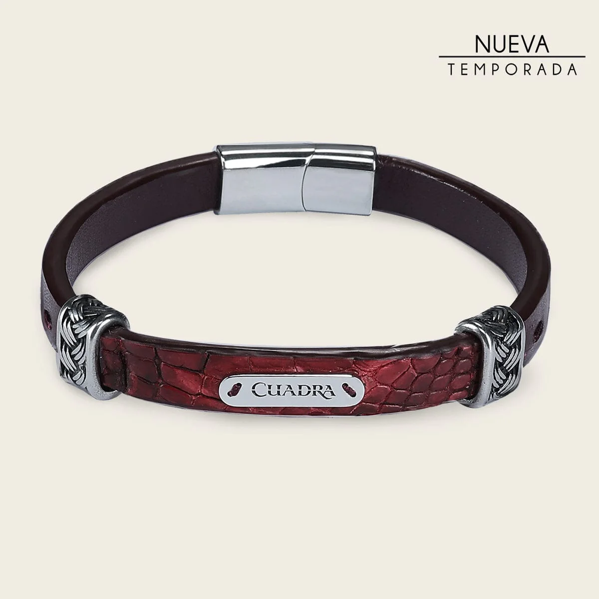 Pulsera para caballero en piel genuina de cocodrilo