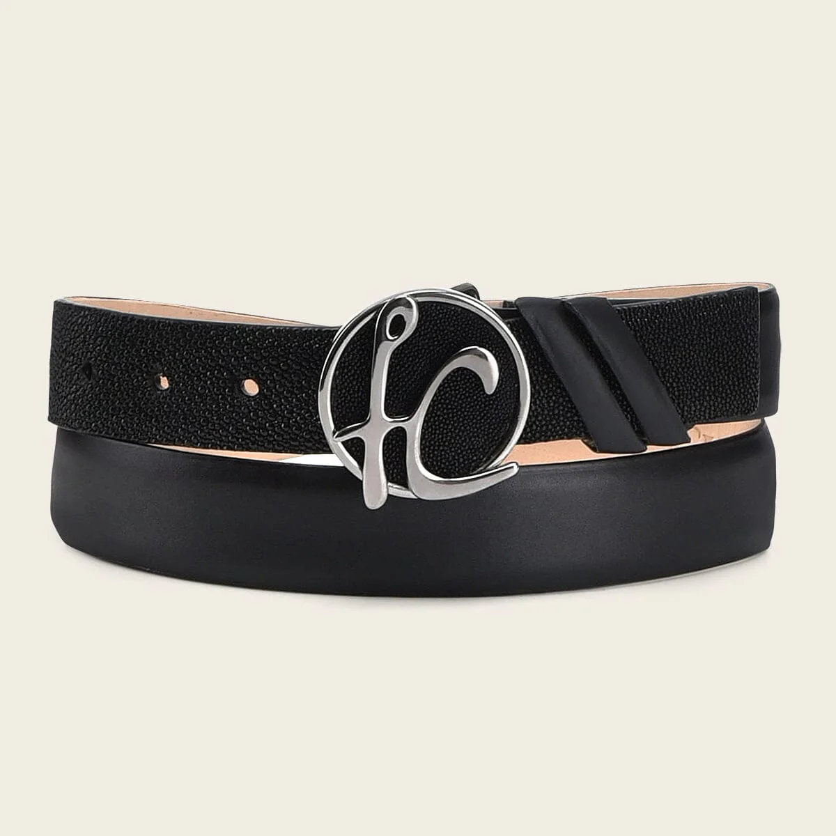 Cinturón de vestir en piel genuina de mantarraya para caballero