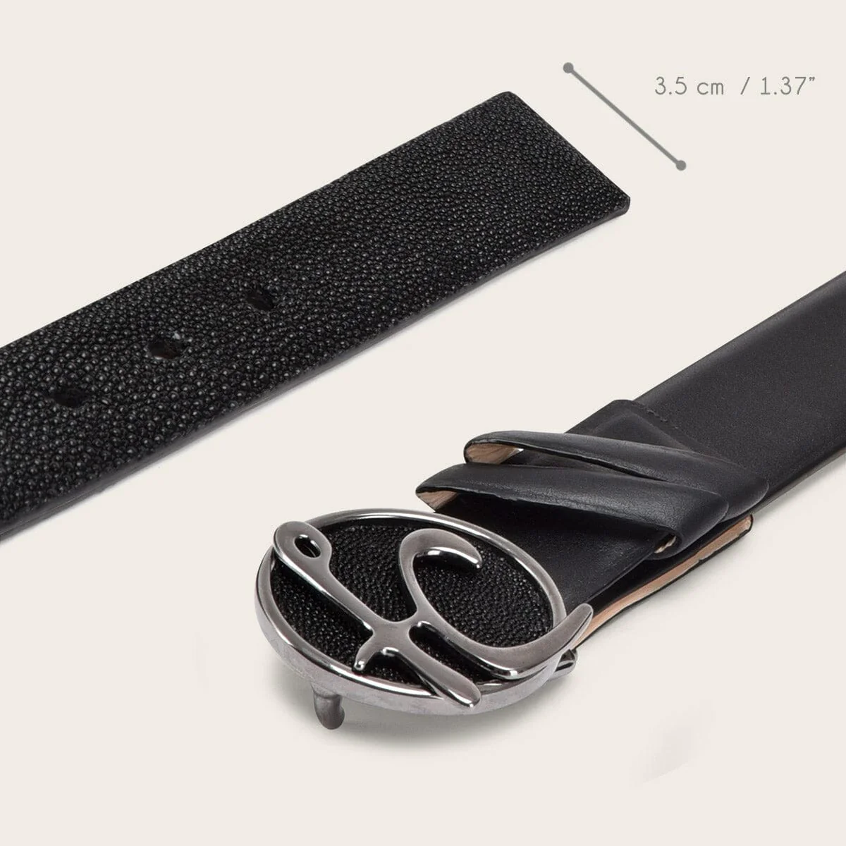 Cinturón de vestir en piel genuina de mantarraya para caballero - Imagen 7