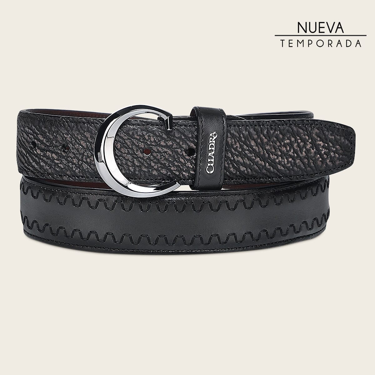 Cinturón casual en piel genuina de tiburón para caballero - Imagen 2