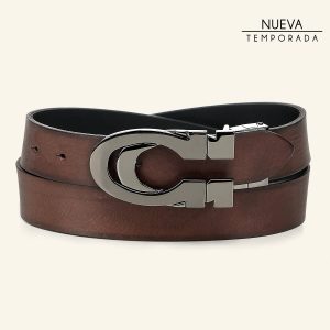 Cinturón reversible en piel genuina para caballero