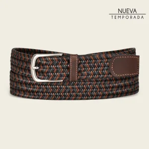 Cinturón casual tejido en piel genuina para caballero