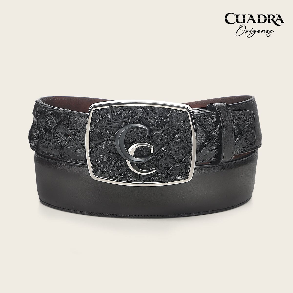 Cinturón vaquero Orígenes en piel genuina de pirarucú para caballero