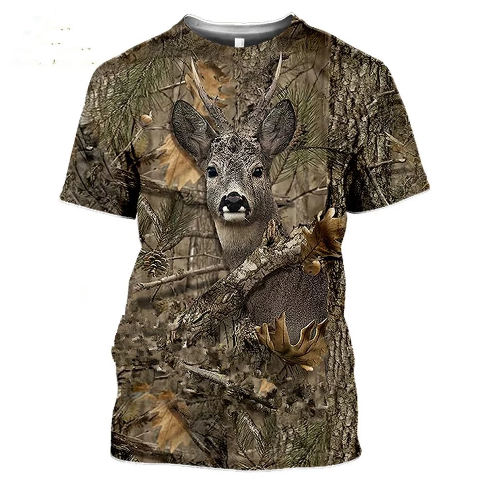 Camiseta 3D de Camuflaje Hombre y Mujer, Camisa de Manga Corta, Estampado de Jabalí Salvaje, Animales de Caza, Moda Urbana - Imagen 7