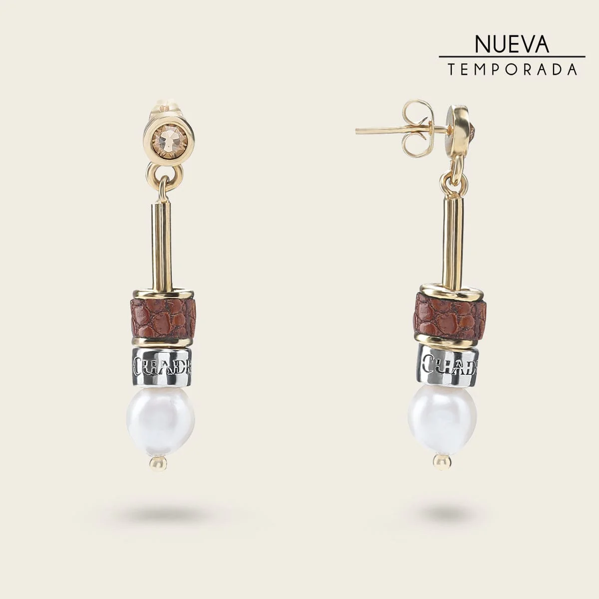 Aretes para dama en piel genuina de lizard - Imagen 2