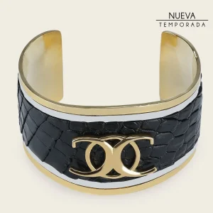 Brazalete ajustable en piel genuina de cocodrilo para dama