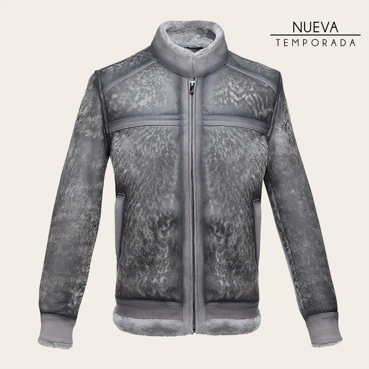 Chamarra en piel genuina de ovino con pelo para caballero - Imagen 2