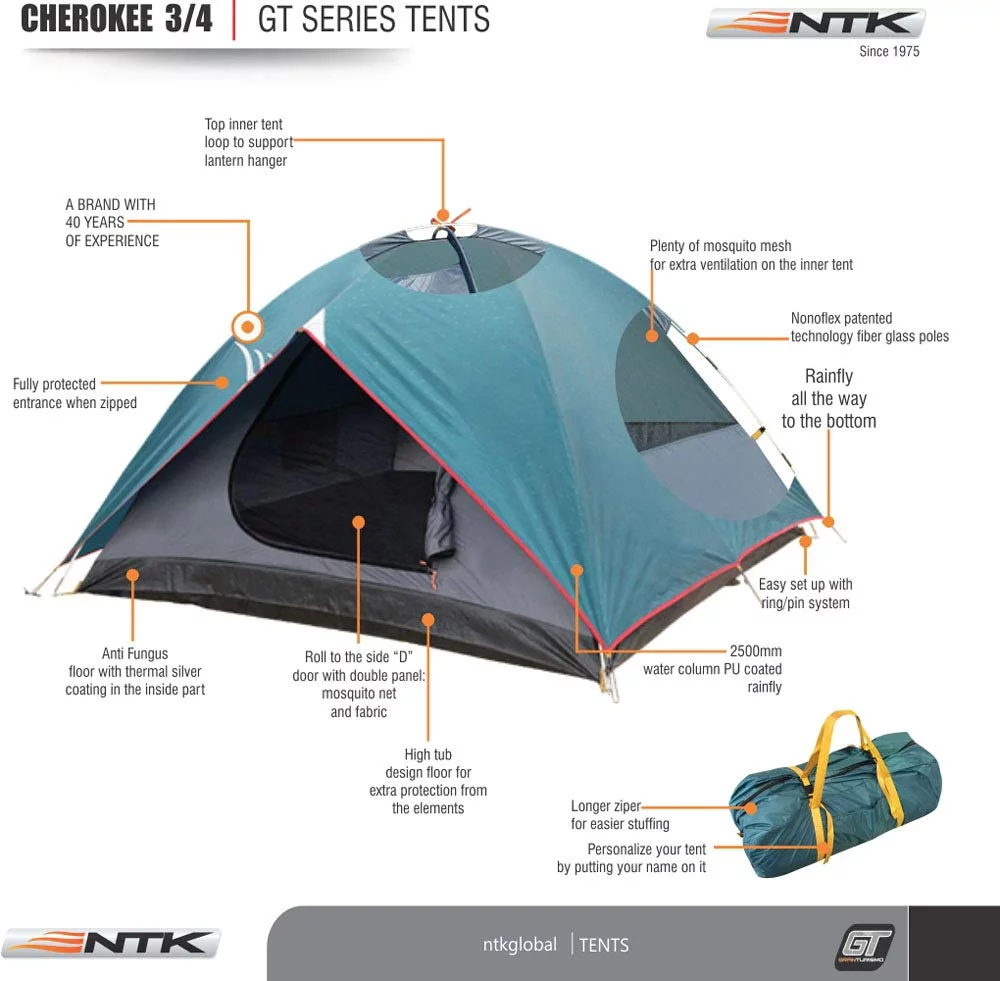 NTK Tienda de Campaña Resistente 100% Impermeable para 3 a 4 Personas Acampada al Aire Libre y Senderismo Tamaño 210 x 210 x 135 - Imagen 5