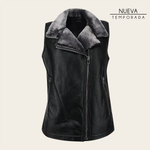 Chaleco en piel genuina de ovino para dama