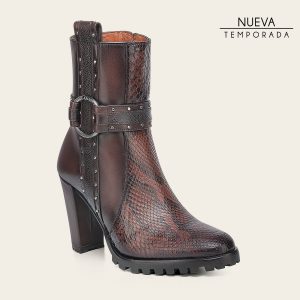 Botín de vestir en piel genuina de pitón para dama