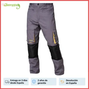 Wolfpack, Pantalones Largos De Trabajo, Gris/Amarillo, Tallas S/M/L/XL/2XL/3XL  Multibolsillos, Resistentes, Rodilla Reforzada, Ropa de Seguridad.