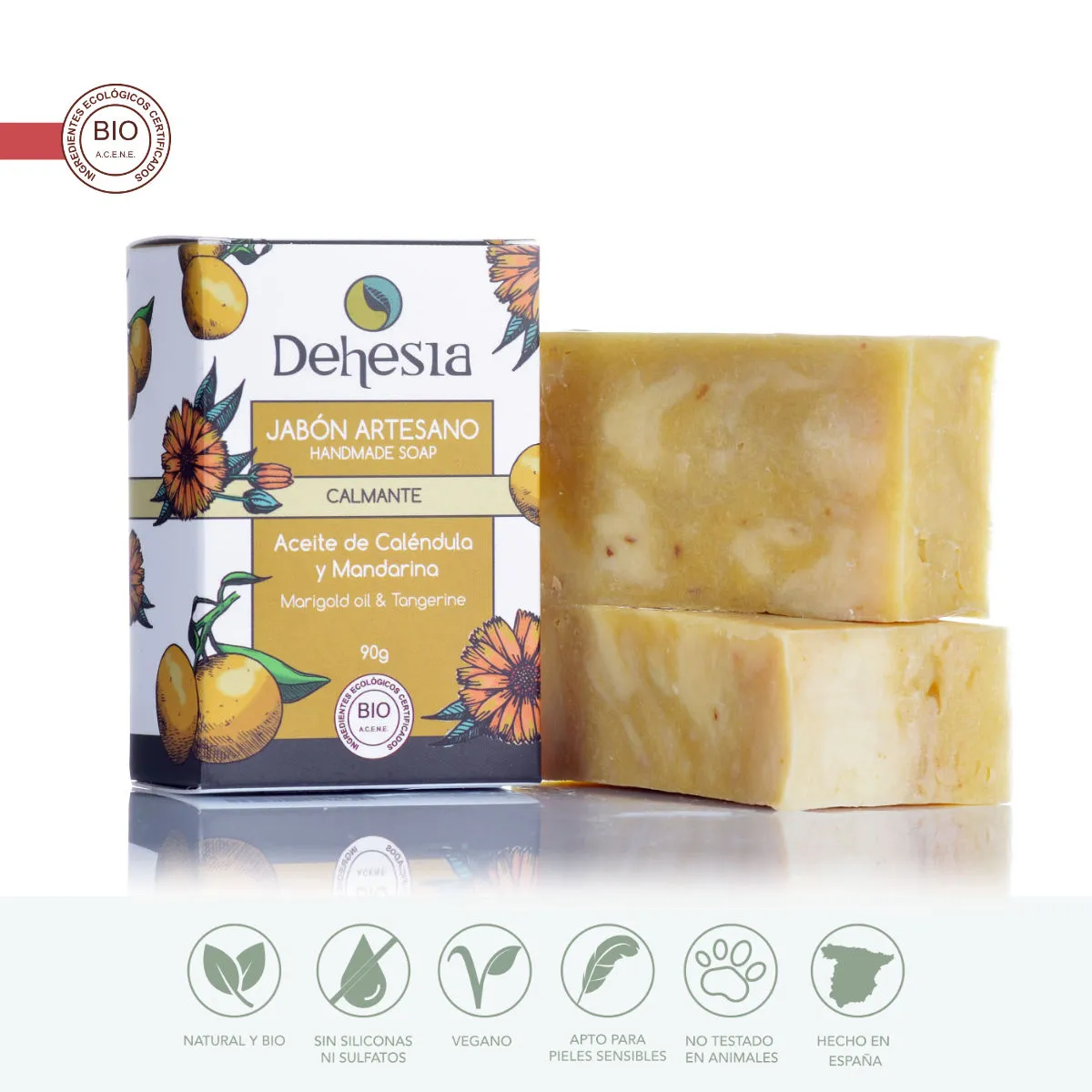Jabón Artesano CALMANTE BIO con Calendula y Mandarina -Ideal bebés y niñes - Imagen 3
