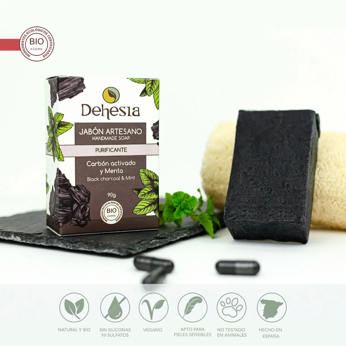 Jabón Artesano PURIFICANTE Bio con Carbón Activado y Menta - Imagen 3
